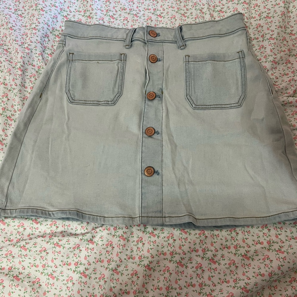LC Lauren Conrad Light Blue Button-Front Mini Skirt